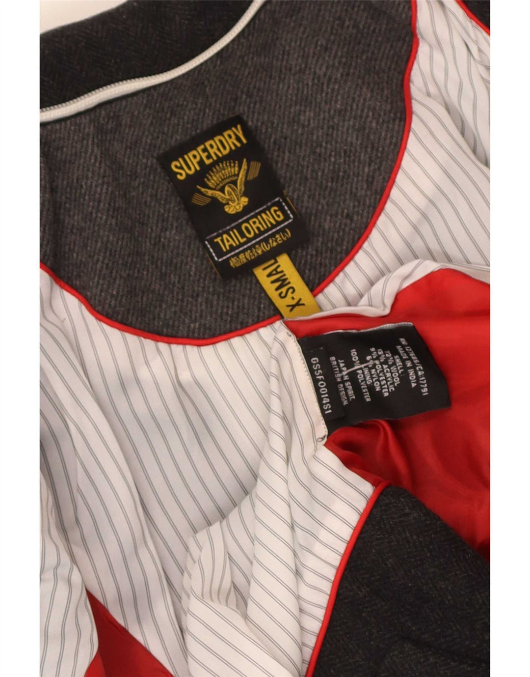 Damska marynarka Superdry zapinana na 2 guziki, UK 6 XS, szara wełna