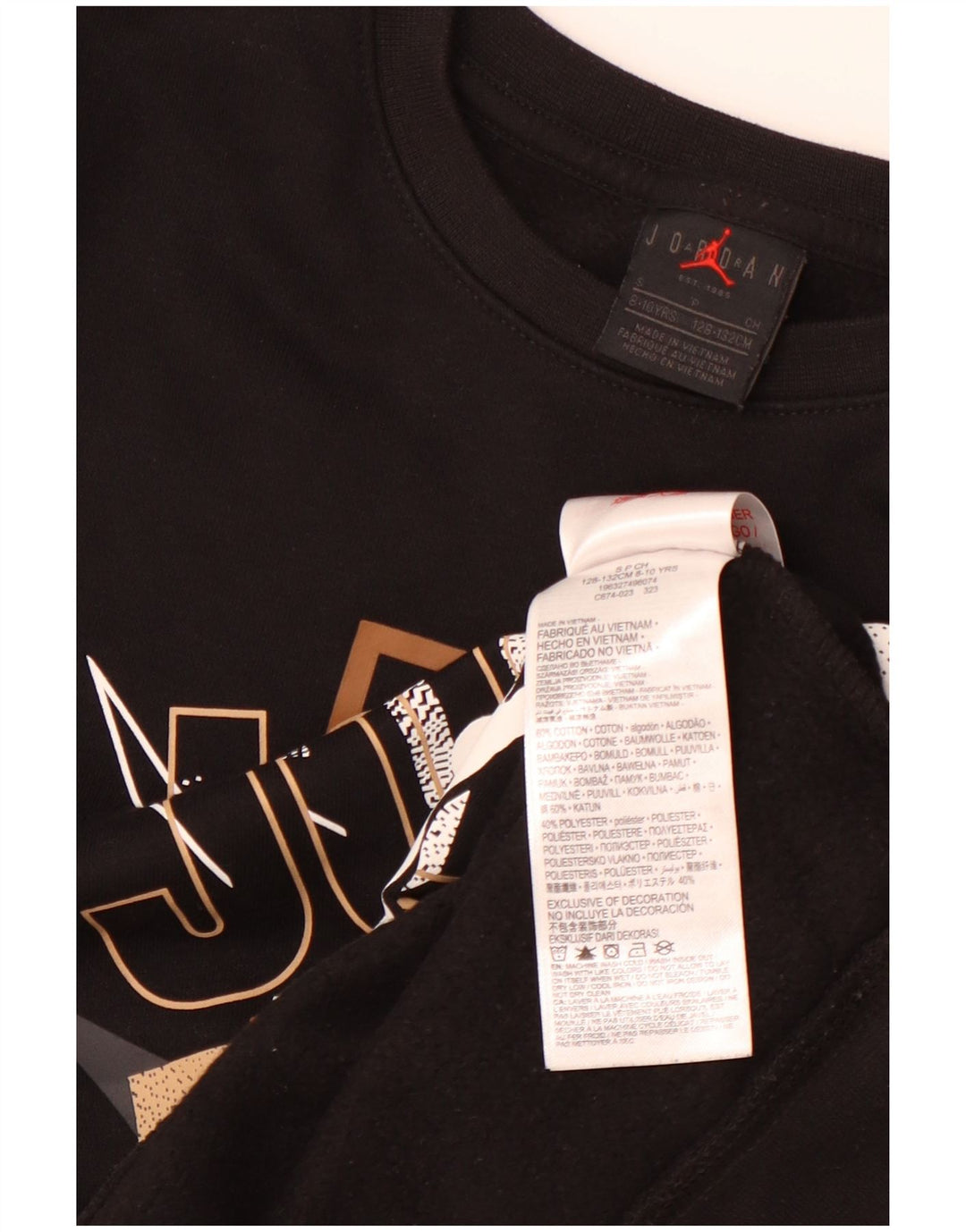 Bluza chłopięca JORDAN z grafiką, 8-9 lat, mała, czarna, bawełniana