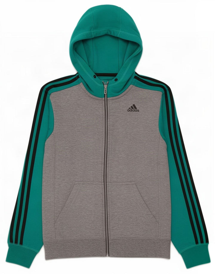 Adidas Męski sweter z kapturem Climalite i zamkiem błyskawicznym, mały, szary, kolorowy poliester