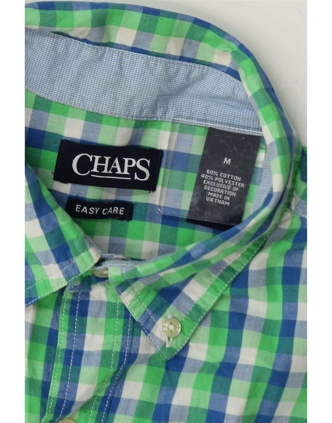 CHAPS Mens Short Sleeve Shirt Medium Green Check Cotton Vintage Chaps and Second-Hand Chaps from Messina Hembry 