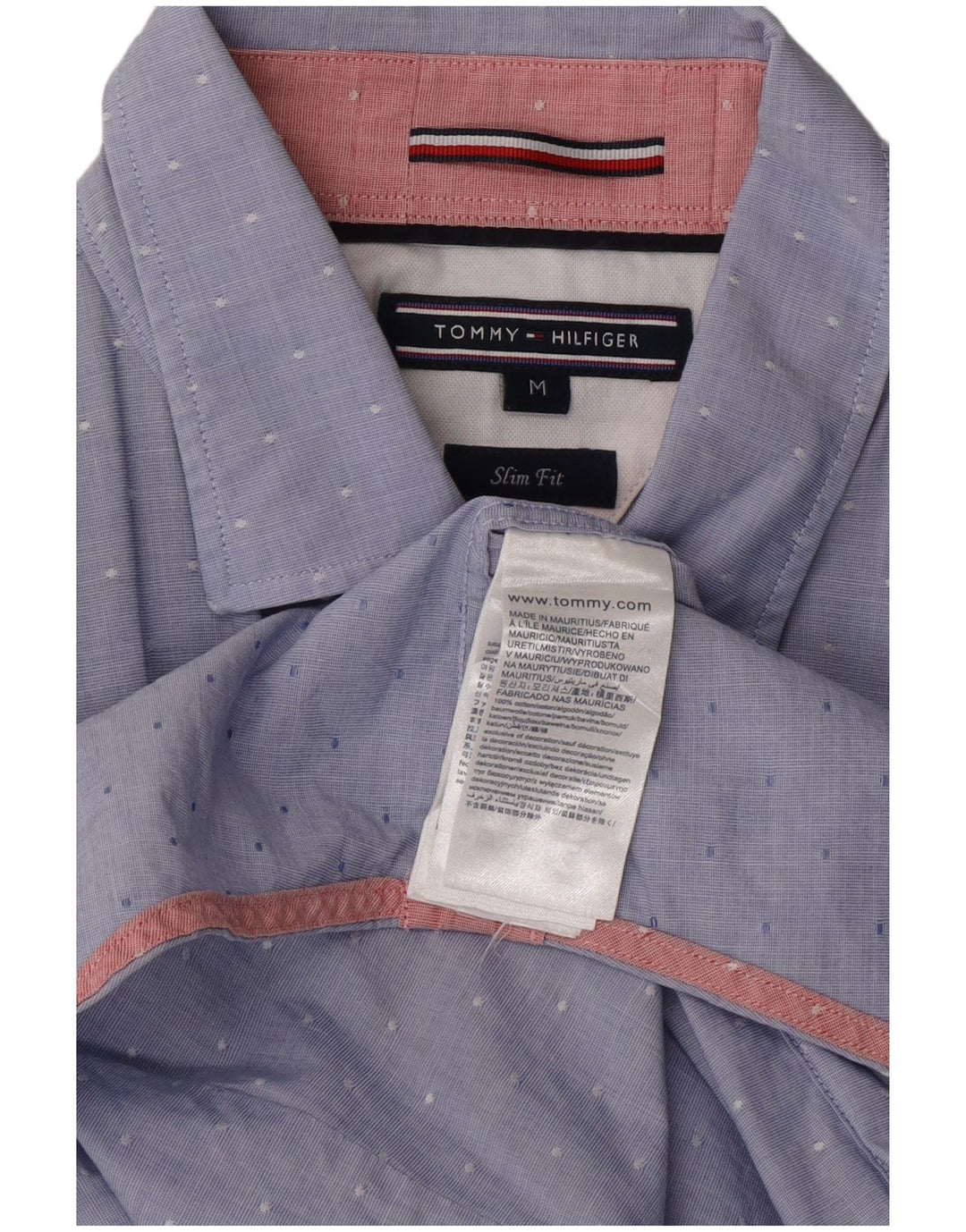 TOMMY HILFIGER Mens Slim Fit Shirt Medium Blue Spotted Cotton