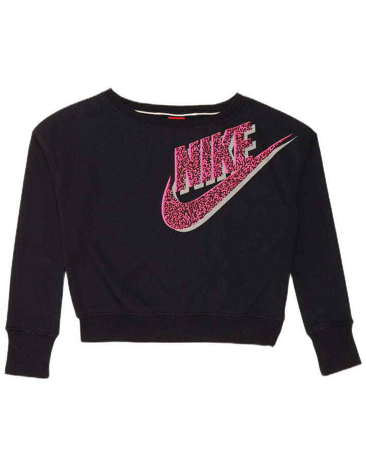 Dziewczęca bluza z krótkim rękawem NIKE z grafiką, 13-14 lat XL, czarna, bawełniana