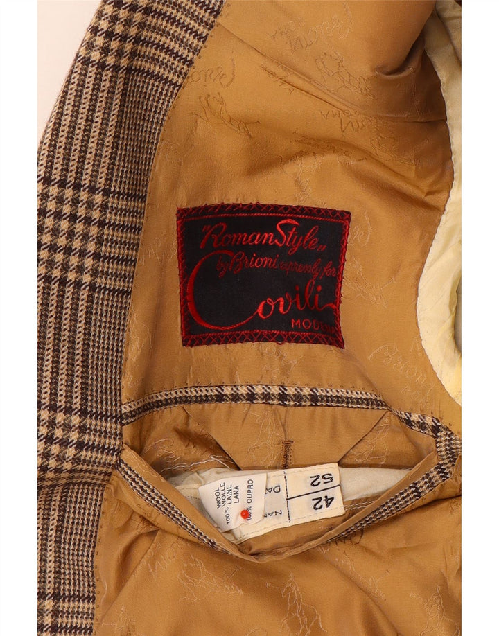 Vintage męska marynarka zapinana na 2 guziki UK 42 XL, brązowa wełniana kratka