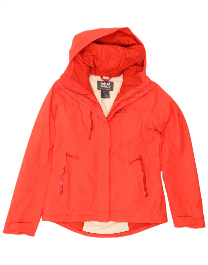 Damska kurtka przeciwdeszczowa Jack Wolfskin z kapturem, oversize, UK 8/10, mała czerwona