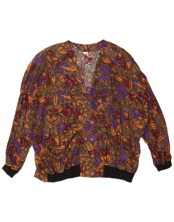 Damska bluzka koszulowa VINTAGE UK 20 2XL Brązowa wiskoza w kwiaty