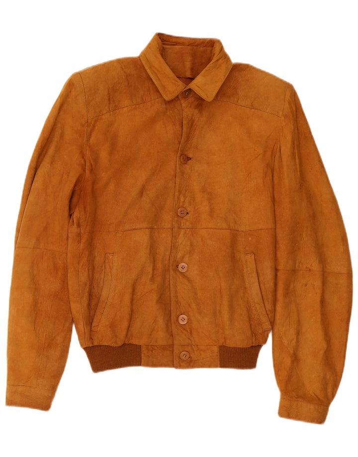 Vintage męska zamszowa kurtka bomber IT 46 mała beżowa skóra