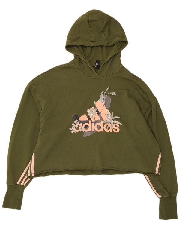 Damska bluza z kapturem Adidas Crop Graphic UK 20/22 XL Khaki