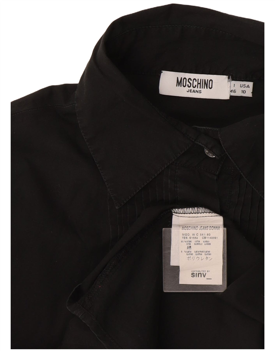Koszula damska Moschino z falbaną z przodu IT 46, duża, szara bawełna