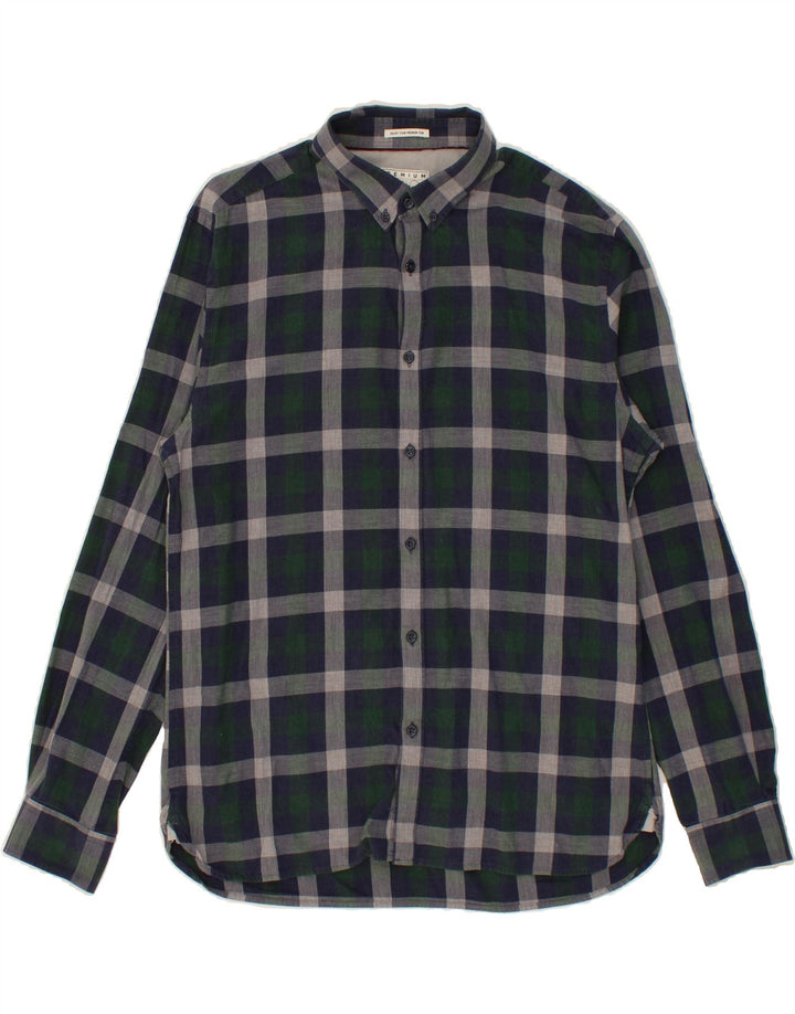 JACK & JONES Mens Tailored Shirt XL Navy Blue Check Vintage Jack & Jones and Second-Hand Jack & Jones from Messina Hembry 