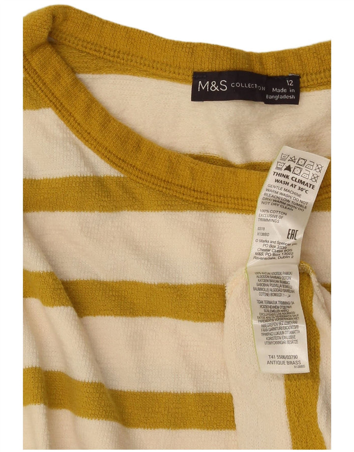 Marks & Spencer Damski top z długim rękawem, UK 12, średni, żółty, bawełniany w paski