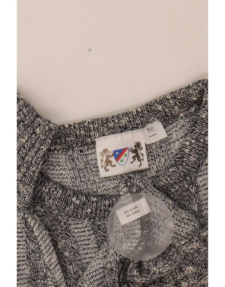 Męski sweter z okrągłym dekoltem w stylu vintage IT 50 Średni szary, geometryczny akryl