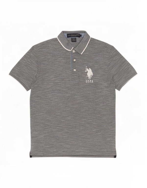 US Polo Assn. Męska koszulka polo slim fit, mała, szara, nakrapiana bawełna