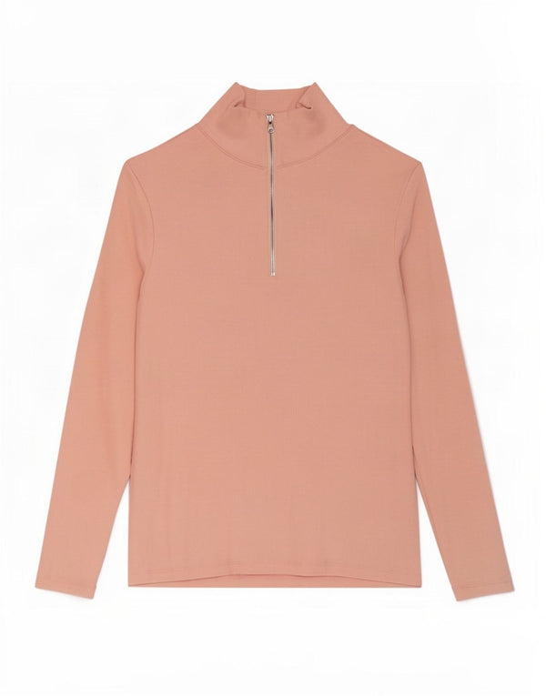 Marks & Spencer Damski top z zamkiem i długim rękawem, UK 18 XL, różowy, bawełniany
