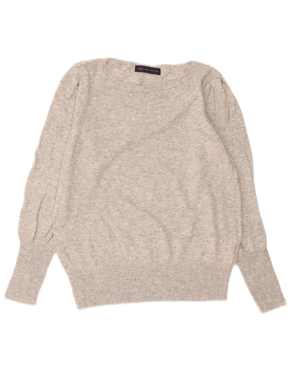 Marks & Spencer Damski sweter z dekoltem w łódkę, UK 14, średni szary, nakrapiany