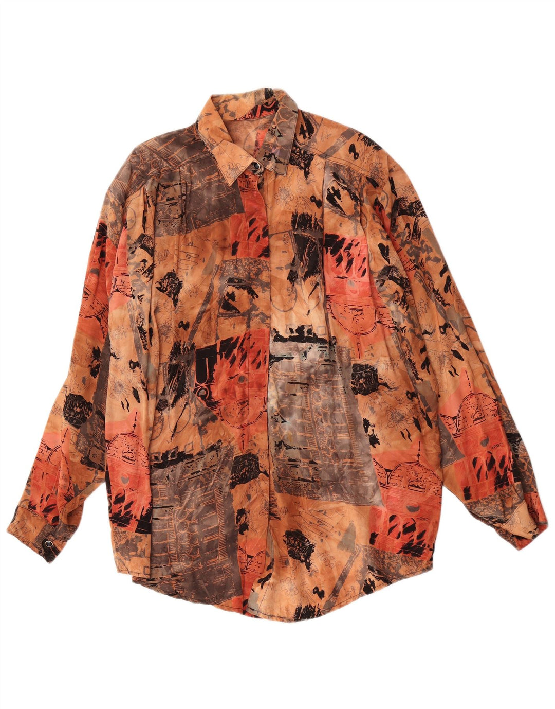 Koszula damska w stylu vintage w abstrakcyjny wzór EU 44 XL Brązowy sztuczny jedwab