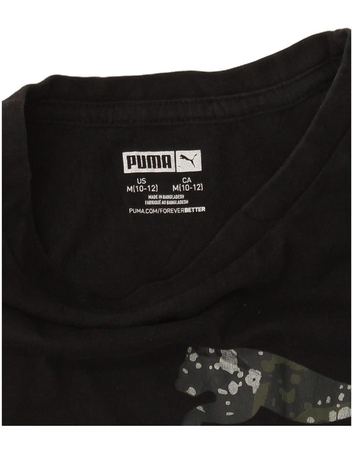 Dziewczęcy T-shirt z grafiką PUMA, 10-11 lat, średni czarny