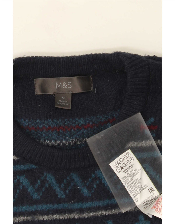 Marks & Spencer Męski sweter z okrągłym dekoltem, średni granatowy Fair Isle