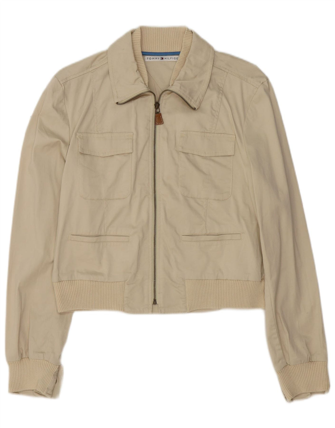 Damska kurtka bomberka Tommy Hilfiger Crop UK 16, duża, beżowa, bawełniana