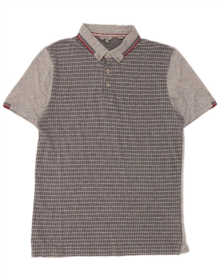 Męska koszulka polo Ted Baker, rozmiar 3, średni szary, poliester w kratkę