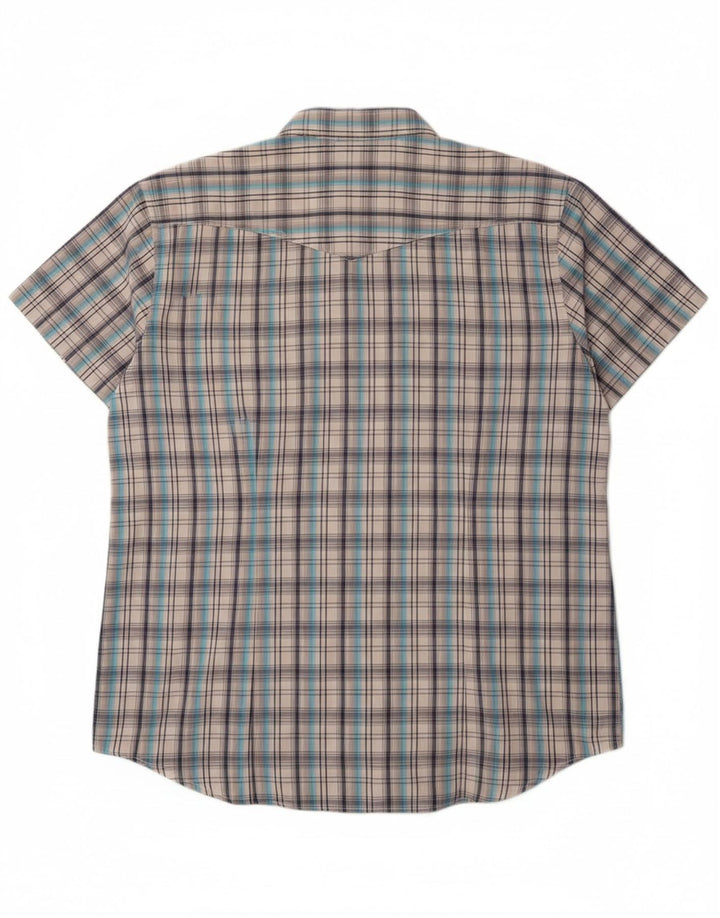 WRANGLER Mens Short Sleeve Shirt XL Blue Check Cotton