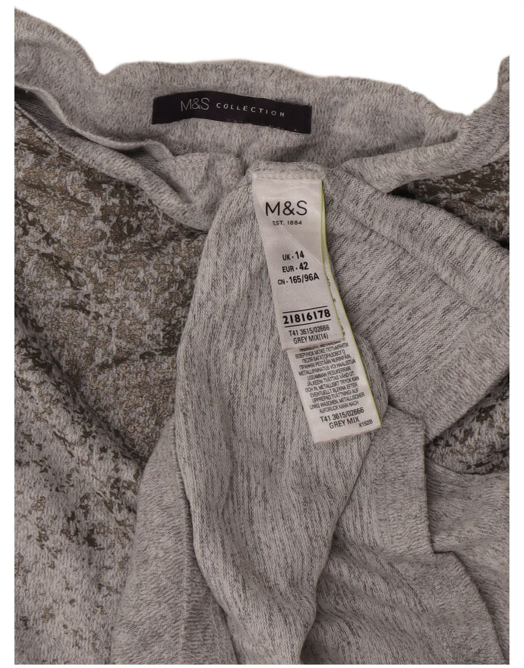Marks & Spencer Damski top bluzkowy UK 14, średni szary, nakrapiany poliester