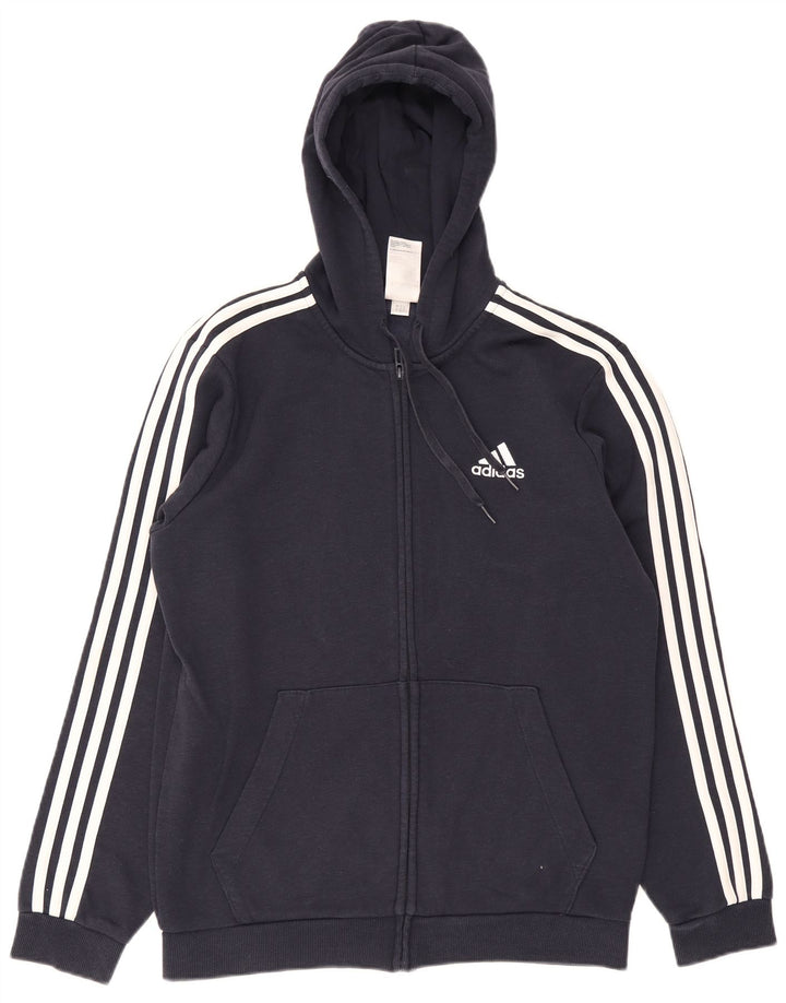 Adidas Męski sweter z kapturem i zamkiem błyskawicznym, średni granatowy, bawełniany