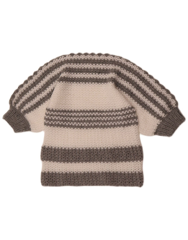 Sweter damski w stylu vintage z dekoltem w łódkę UK 10, mały, szary, z blokami kolorów
