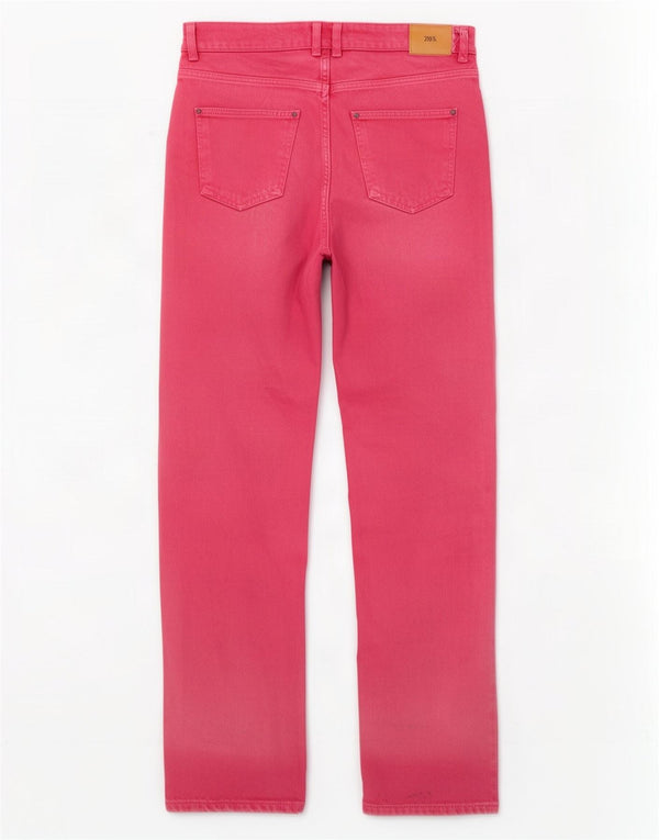 Zara Damskie proste dżinsy z wysokim stanem EU 38 Small W28 L33 Różowa bawełna