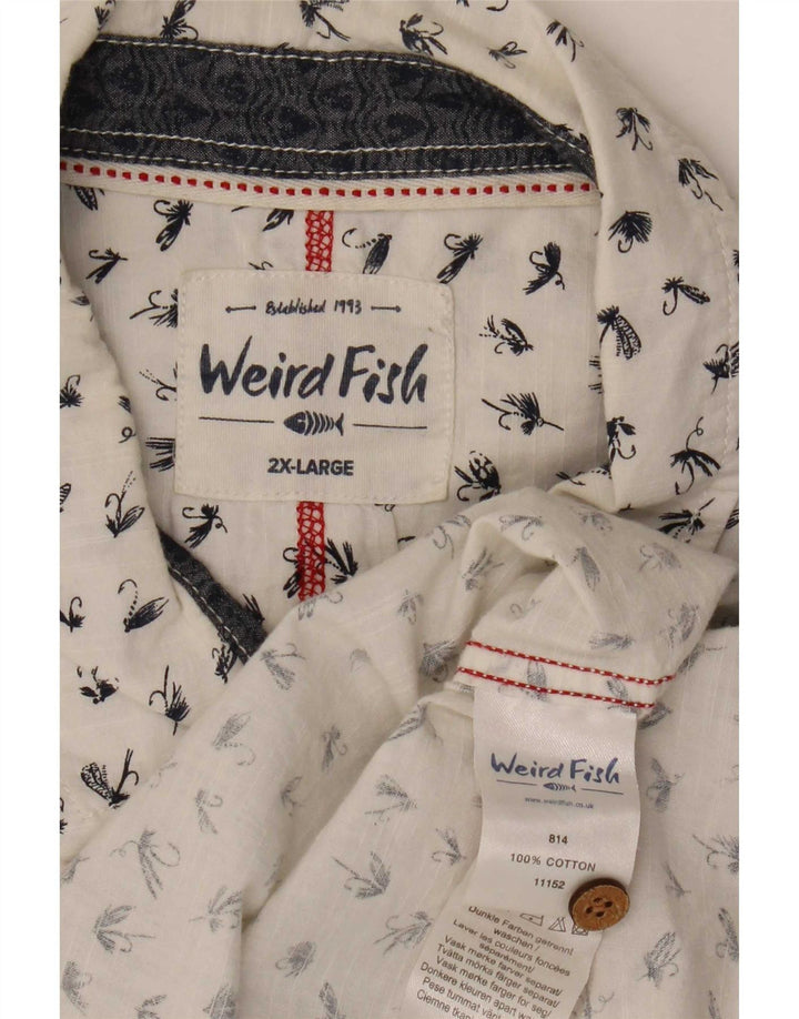 Męska koszula z krótkim rękawem Weird Fish w abstrakcyjny wzór, 2XL, biała bawełna
