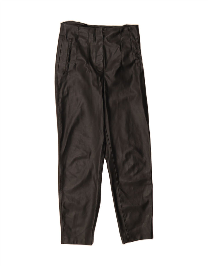ZARA Womens Tapered Leather Trousers Small W26 L26 Black Vintage Zara and Second-Hand Zara from Messina Hembry 