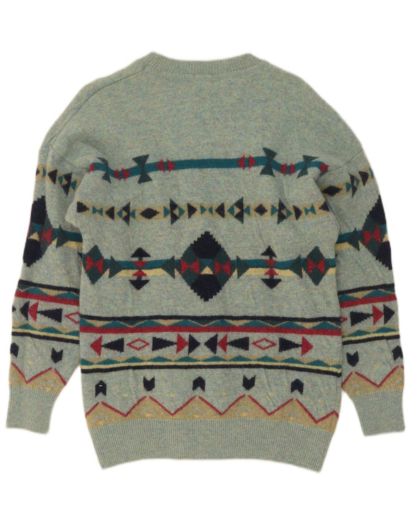 Męski sweter Bluster z dekoltem w łódkę UK 14, duży, zielony, geometryczny