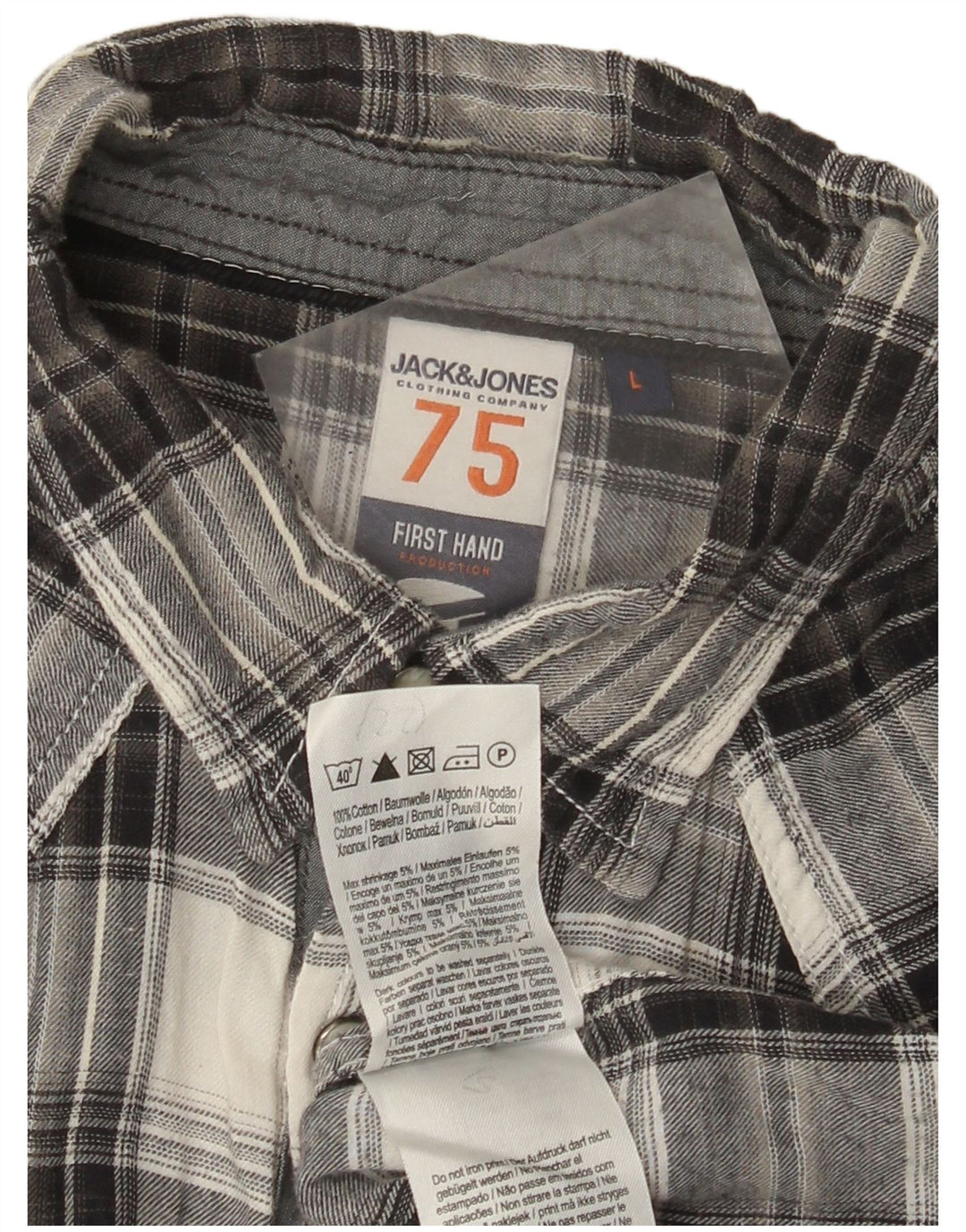 Męska koszula flanelowa Jack & Jones z krótkim rękawem, duża, szara, bawełniana w kratę