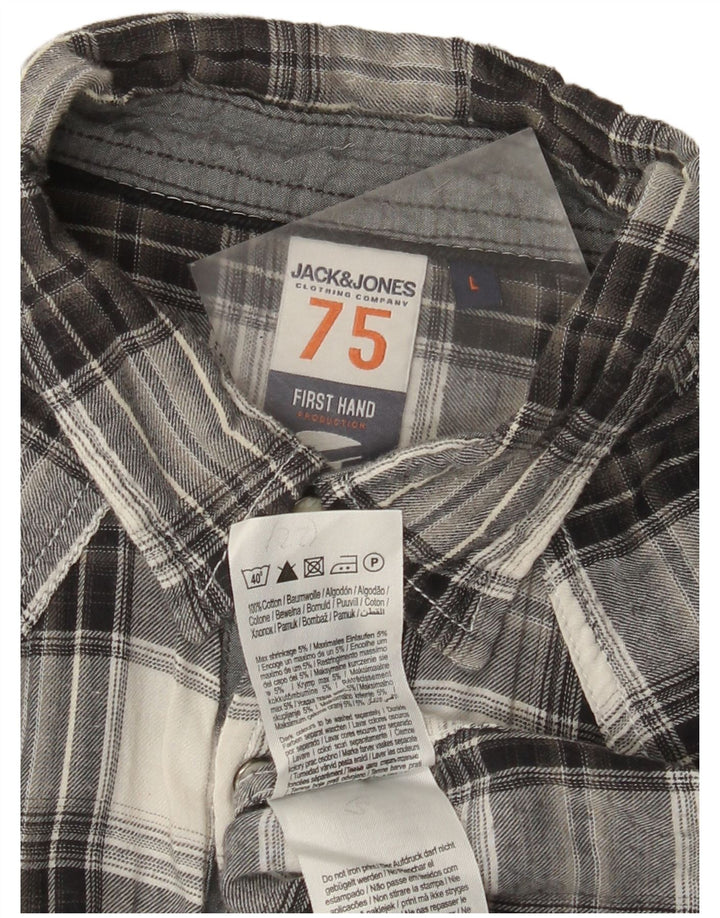 Męska koszula flanelowa Jack & Jones z krótkim rękawem, duża, szara, bawełniana w kratę