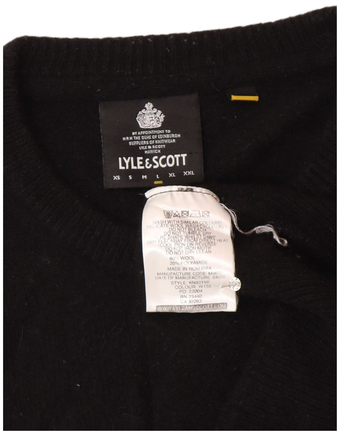 Damski sweter z okrągłym dekoltem Lyle & Scott UK 16, duży, czarny, wełniany