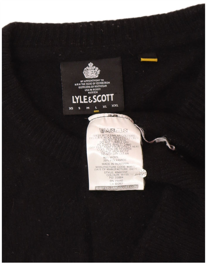 Damski sweter z okrągłym dekoltem Lyle & Scott UK 16, duży, czarny, wełniany