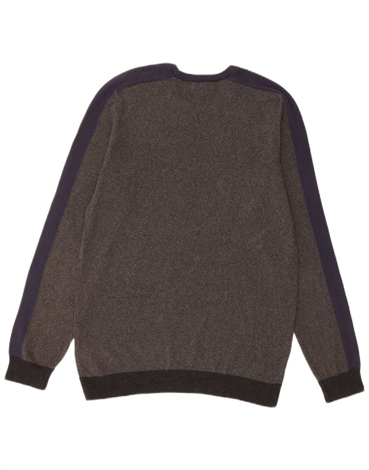 Marks & Spencer Męski sweter z okrągłym dekoltem, mały, bawełniany w paski khaki