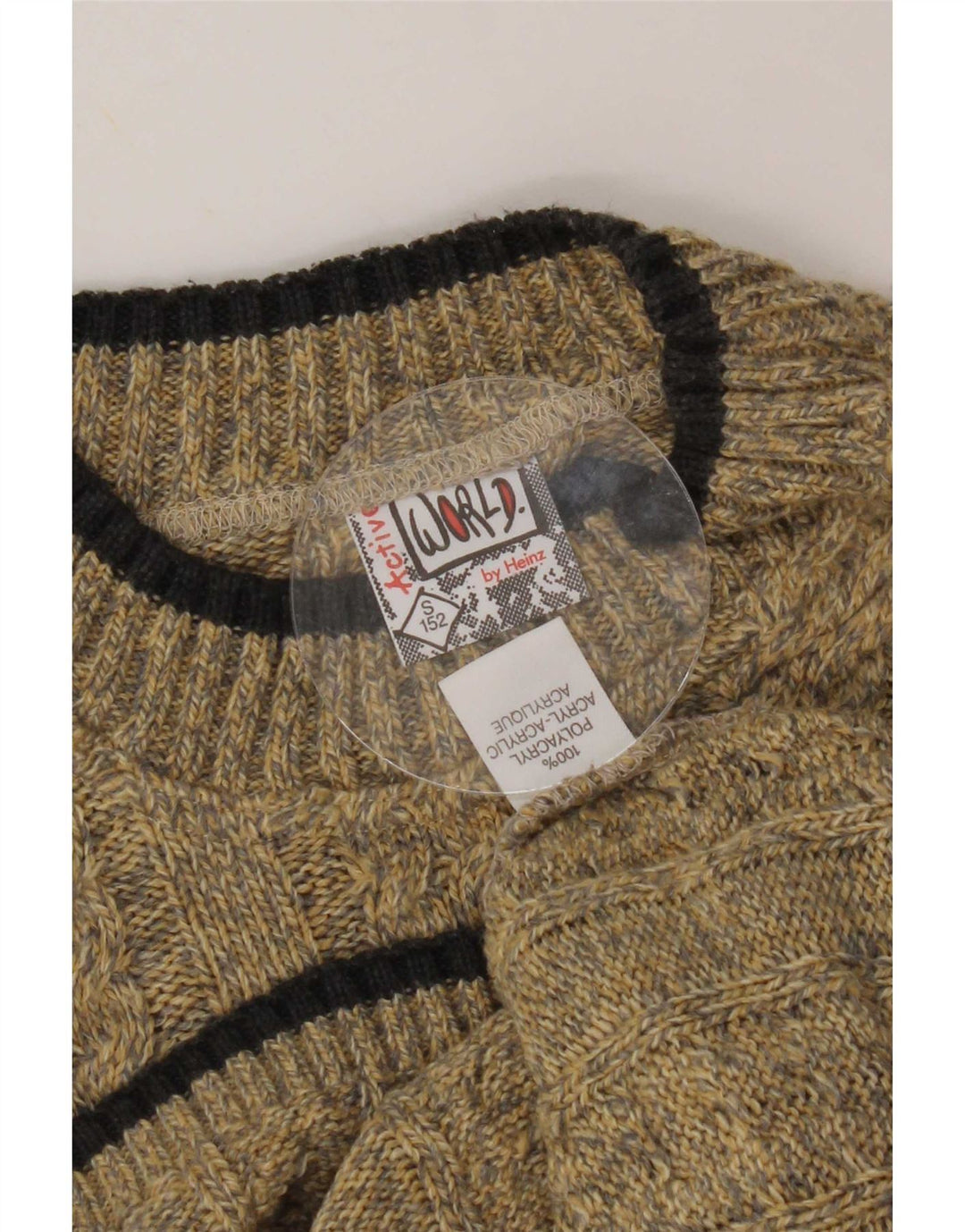 Vintage męski sweter z golfem, mały beżowy poliakryl