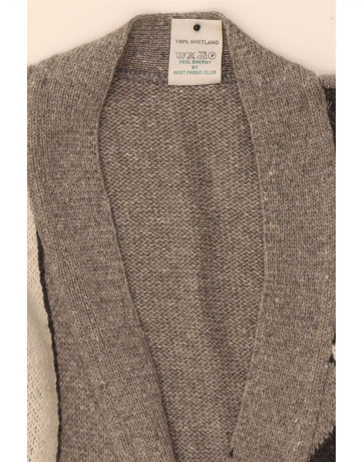 Męski sweter rozpinany Shetland Średni szary, geometryczny wełniany