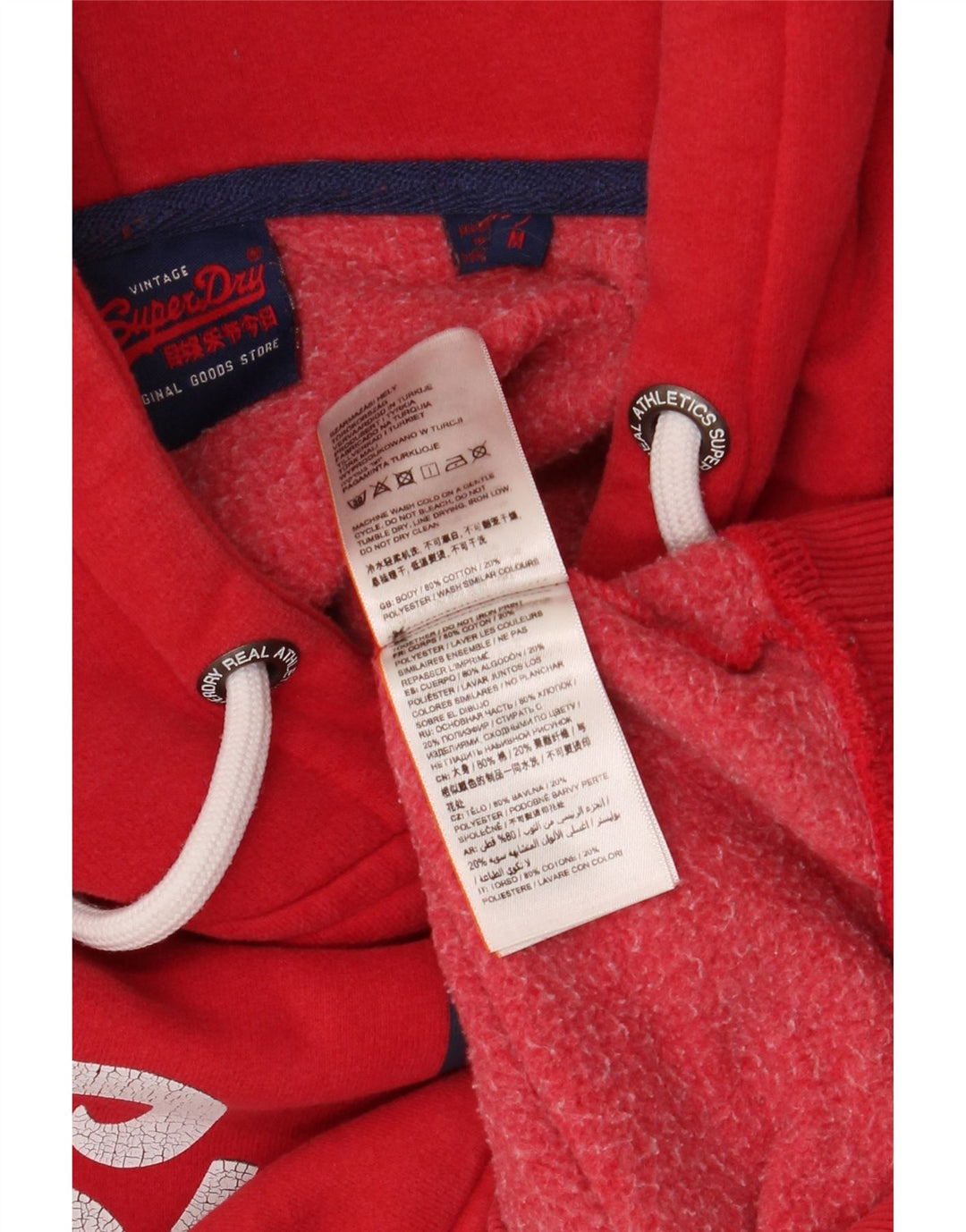 SUPERDRY Męski sweter z kapturem i grafiką, średnio czerwony, bawełniany