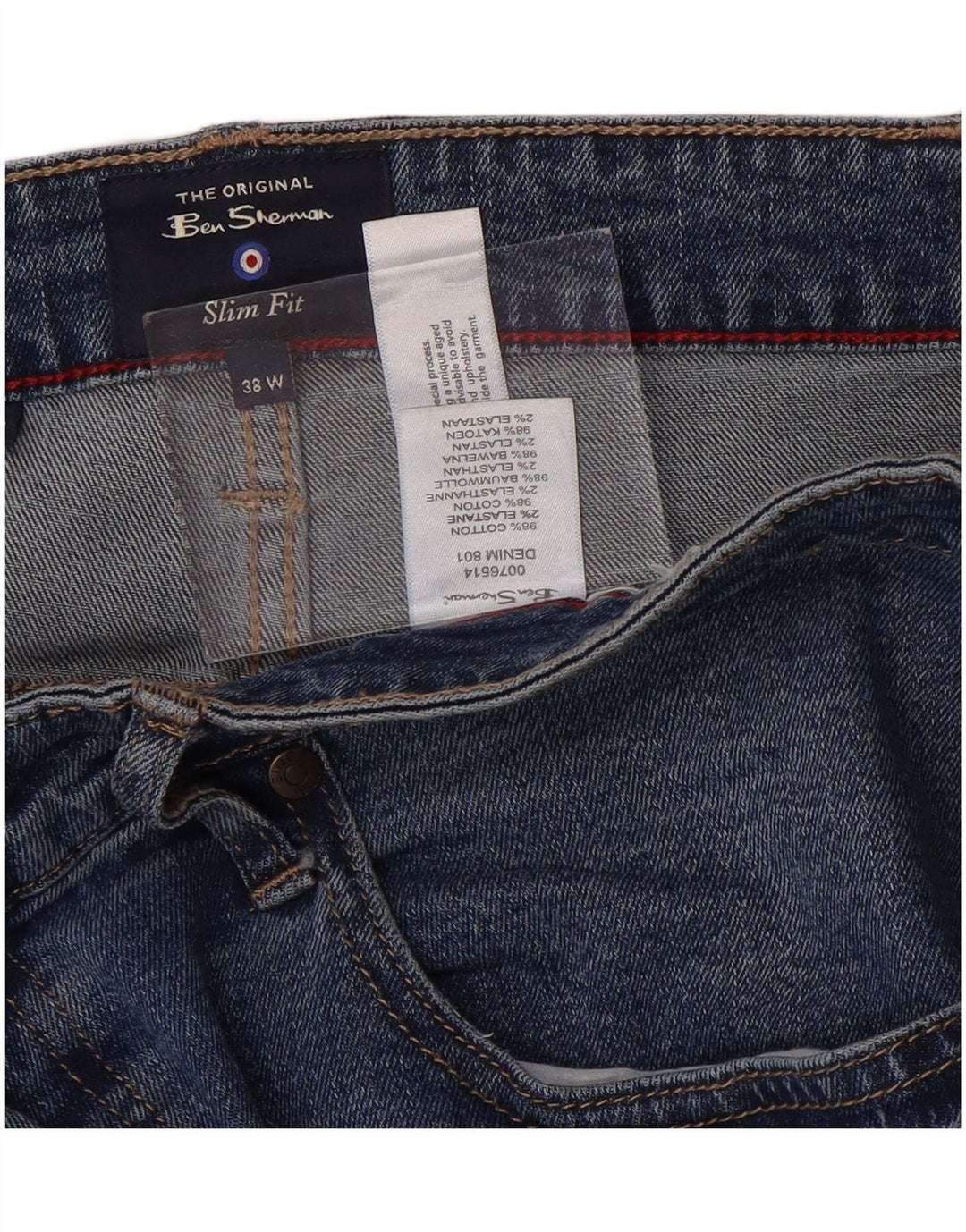 BEN SHERMAN Męskie jeansy slim W38 L32 Niebieskie bawełniane