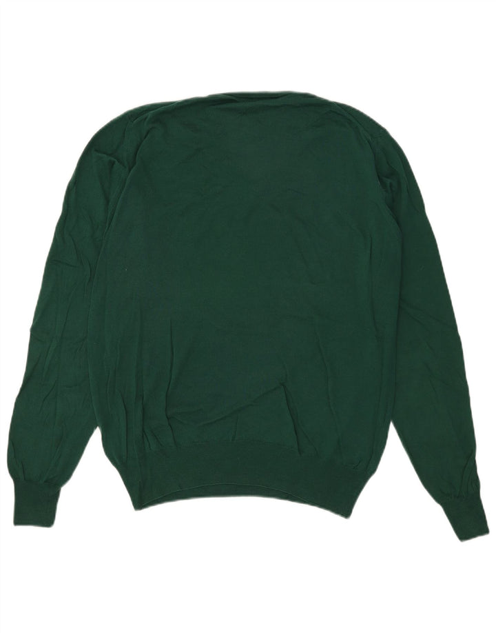Męski sweter Fred Perry z dekoltem w kształcie litery V, średnio zielony, bawełniany