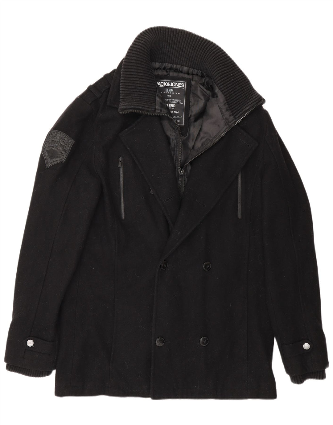 Jack & Jones Męski płaszcz grochowy UK 40, duży, czarny, wełniany