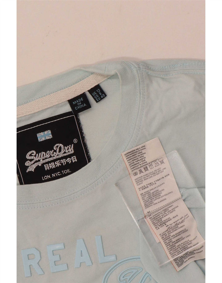 Damski T-shirt z grafiką Superdry Top UK 12, średni niebieski, bawełniany