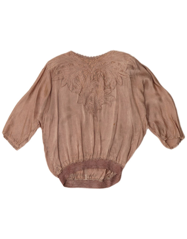 Damska bluzka z rękawem 3/4 w stylu vintage, UK 20 2XL, brązowa, kwiecista wiskoza