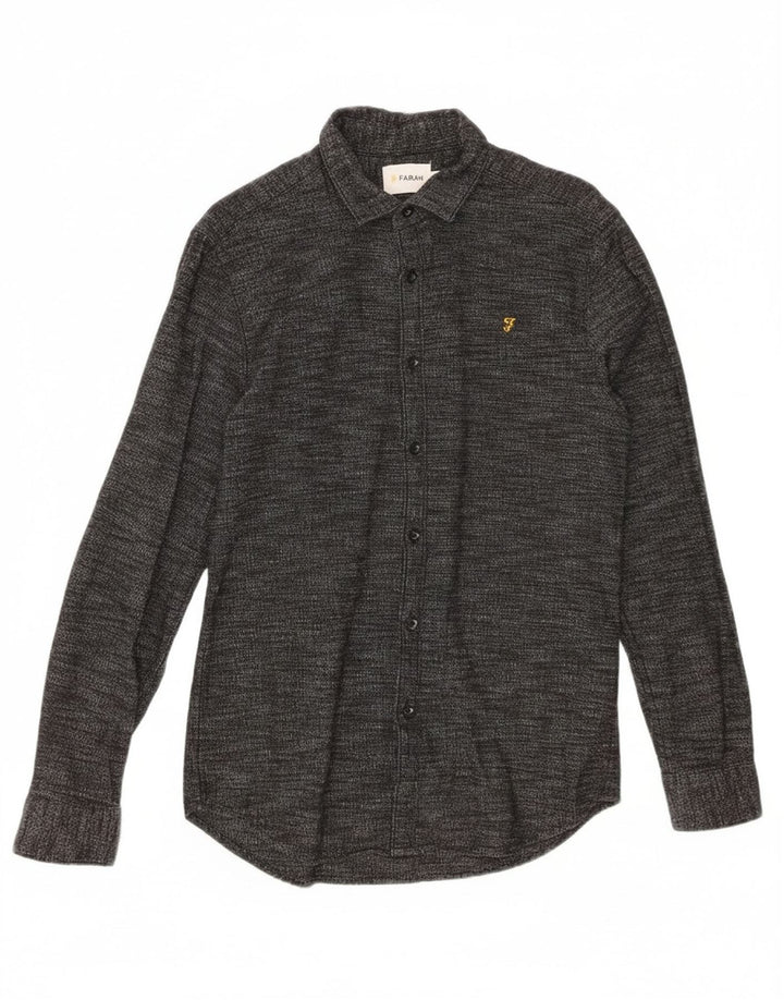 FARAH Mens Slim Fit Flannel Shirt Medium Grey Flecked Cotton