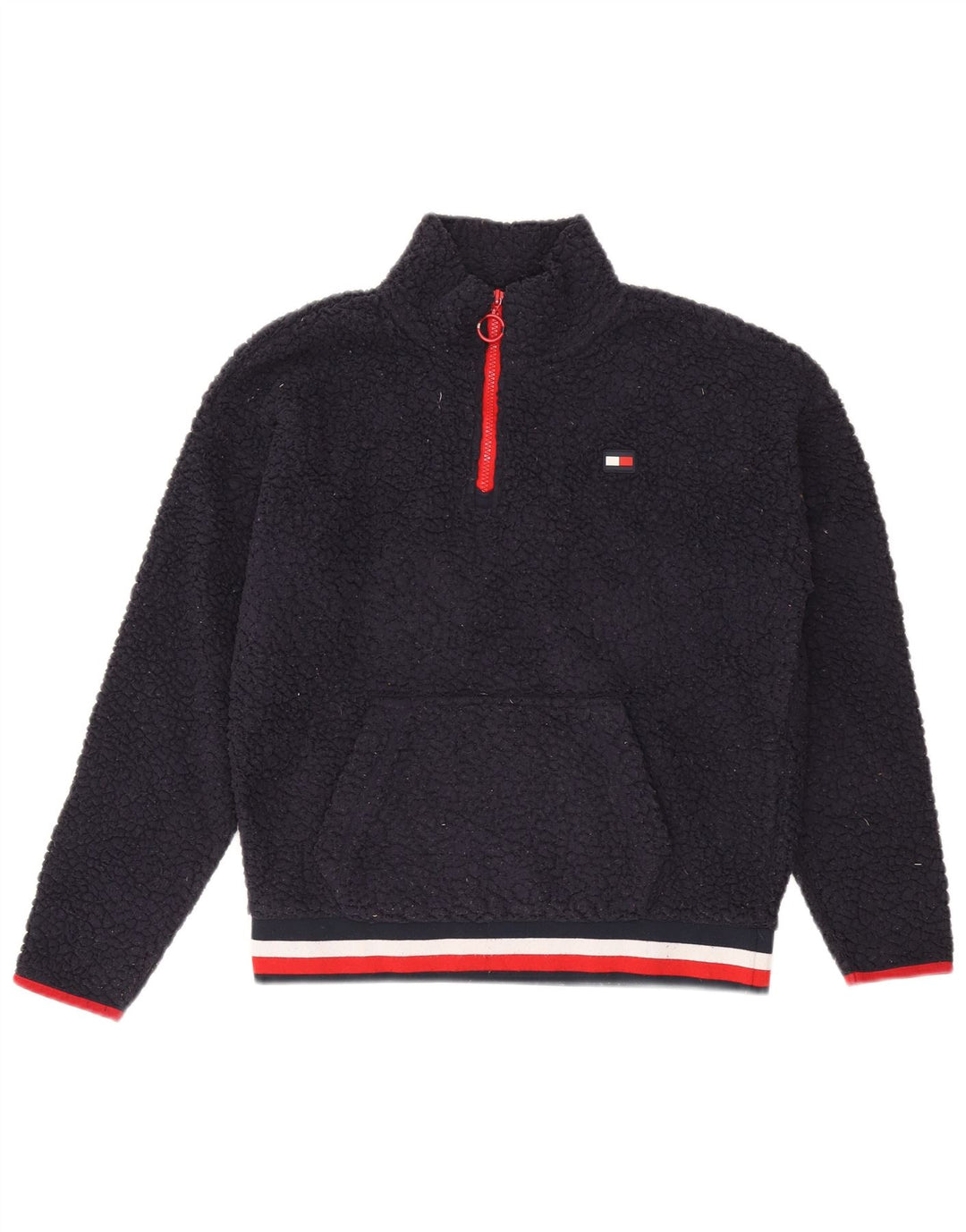 TOMMY HILFIGER Womens Oversized Fleece Jumper UK 10 Small Navy Blue