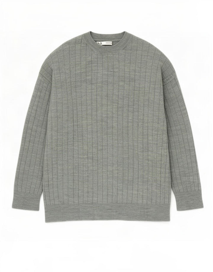 Męski sweter z okrągłym dekoltem Zara, średni zielony akryl