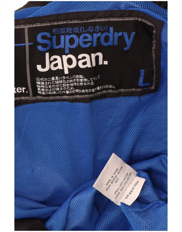 SUPERDRY Damska kurtka przeciwdeszczowa z grafiką UK 16, duża, czarna nylonowa