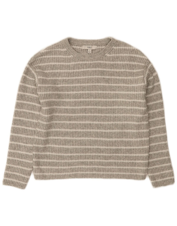 Marks & Spencer Damski sweter z dekoltem w łódkę, UK 10, w małe szare paski