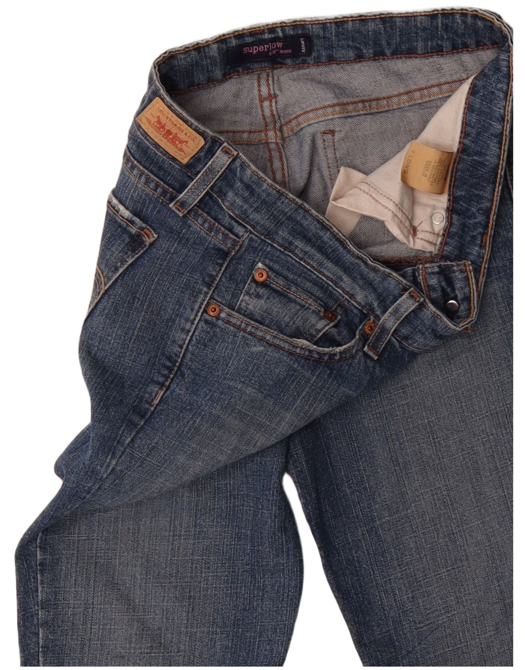 Dżinsy damskie LEVI'S 518 Super Low Bootcut US 7 Medium W30 L34 Niebieskie bawełniane